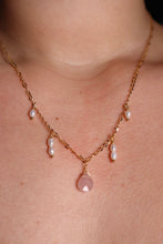 Load image into Gallery viewer, Gold Filled Rose Quartz and Pearl Necklace
