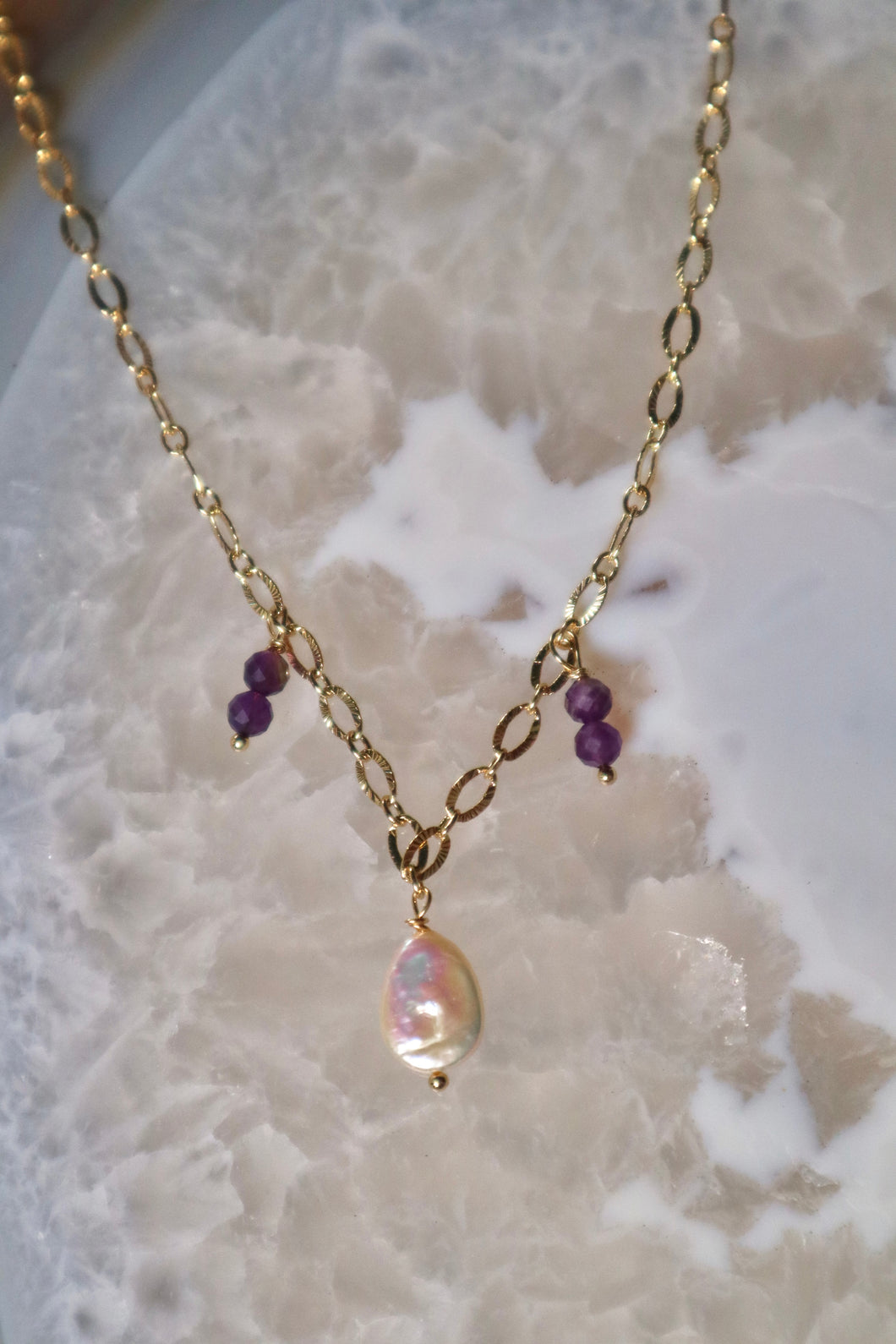 Amethyst x Fresh Water Pearl Necklace *Gold Filled*