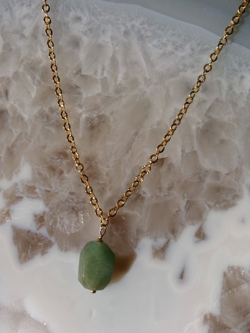 Gold Filled Simple Green Aventurine Necklace