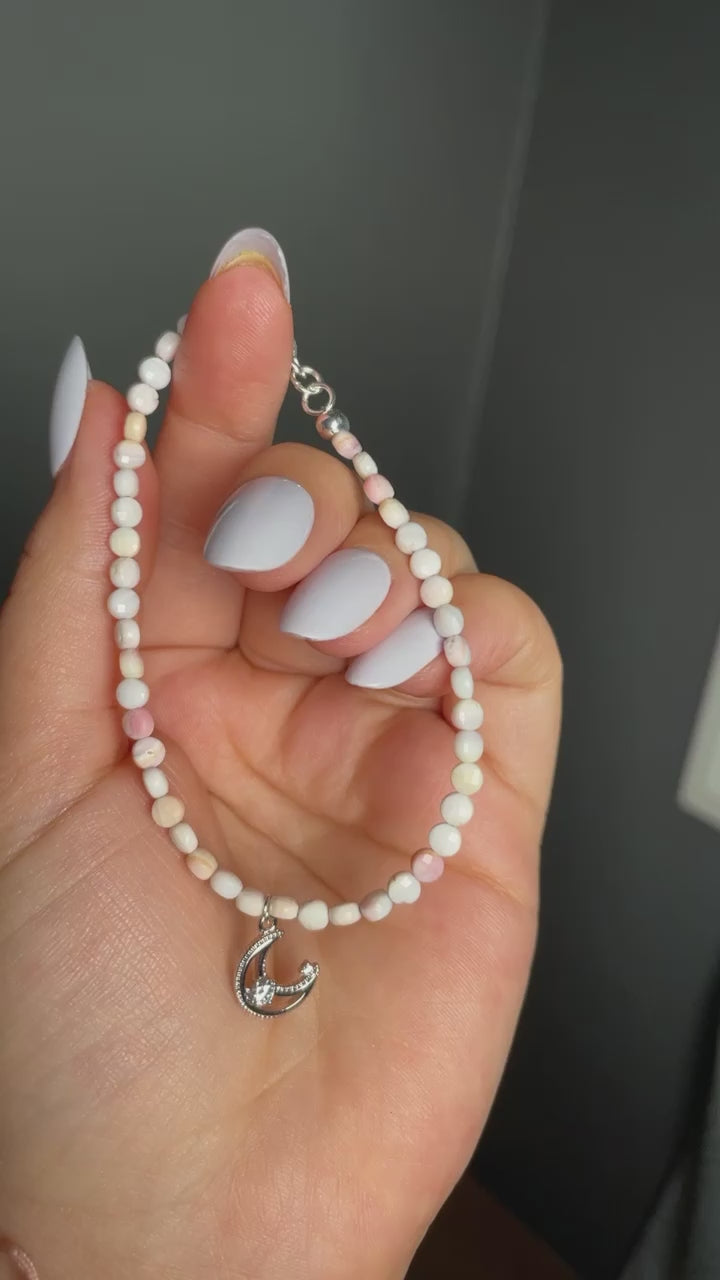 Pink Opal Moon Charm Bracelet