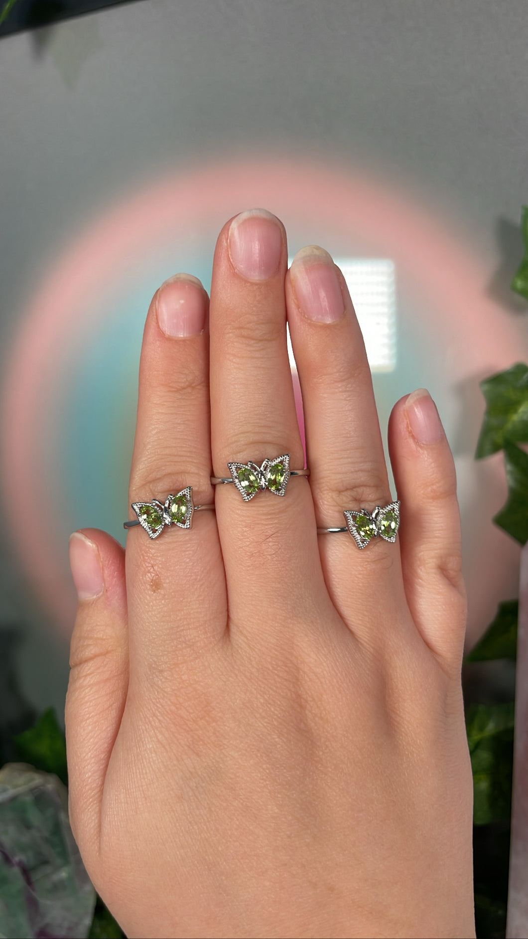 Adjustable Peridot Butterfly Ring