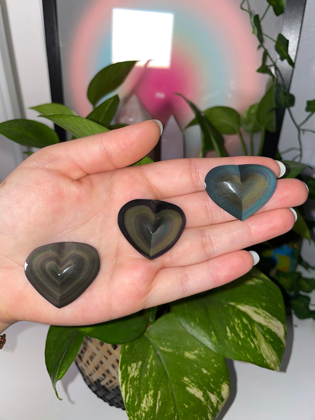 Rainbow Obsidian Heart Carving